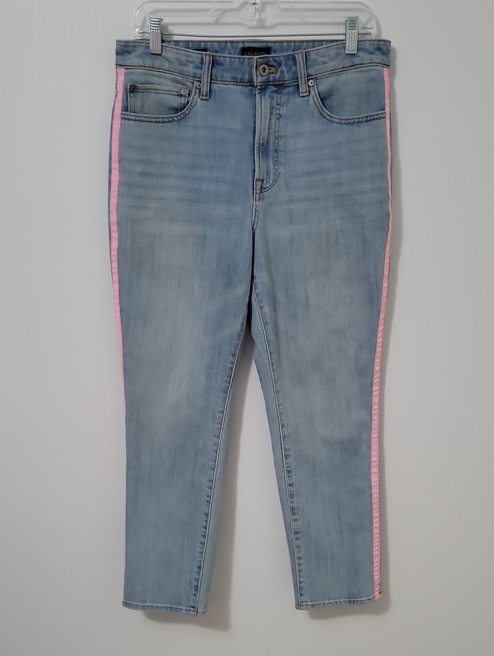 Talbots Modern Ankle Jeans with Pink Side Stripe, Size 8